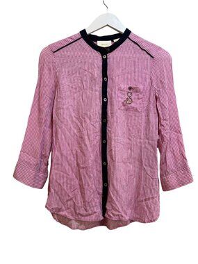 Maeve Anthropologie Monogrammed Embroidered "S" Mandarin Collar Top XS